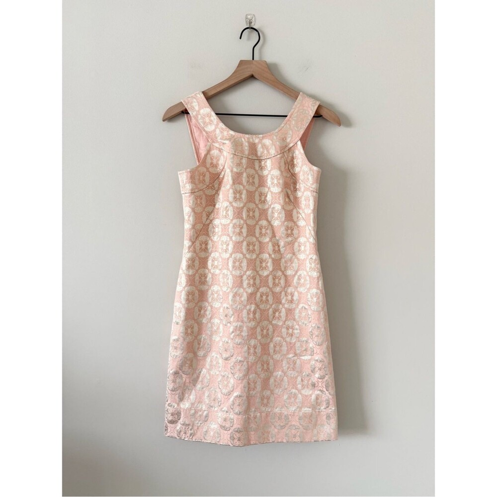 Shohanna Sleeveless Pink Gold Metallic Jacquard Shift Dress Size 2